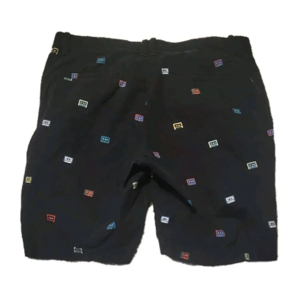 Casette Tape All Over Pattern Fun Penguin Sz 32 Casette Tape Shorts Navy